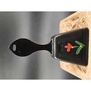 ​Vintage Black Metal Cowbell Hand Painted Floral Folk Art Alpine Souvenir Bell